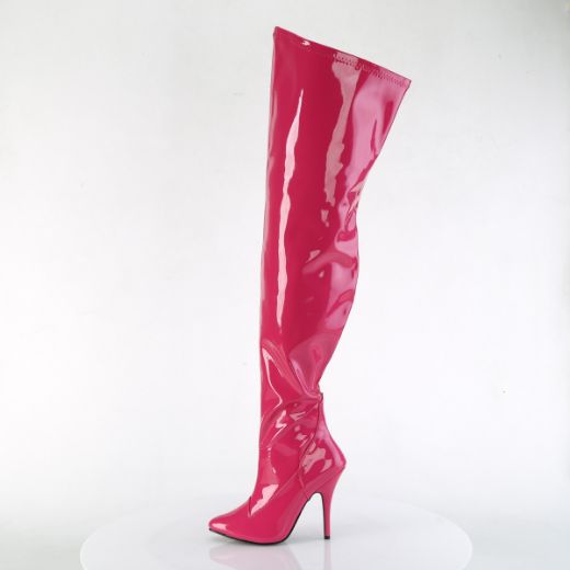 Product image of Pleaser SEDUCE-3000WC H. Pink Str Pat 5 Inch Heel Stretch Wide Calf Thigh Boot Side Zip