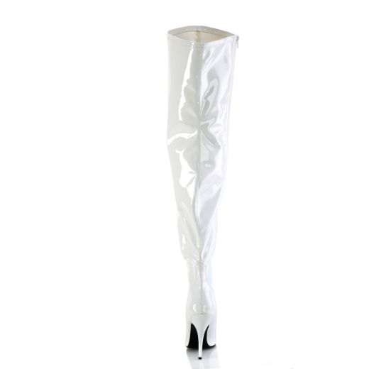 Product image of Pleaser SEDUCE-3000WC Wht Str Pat 5 Inch Heel Stretch Wide Calf Thigh Boot Side Zip
