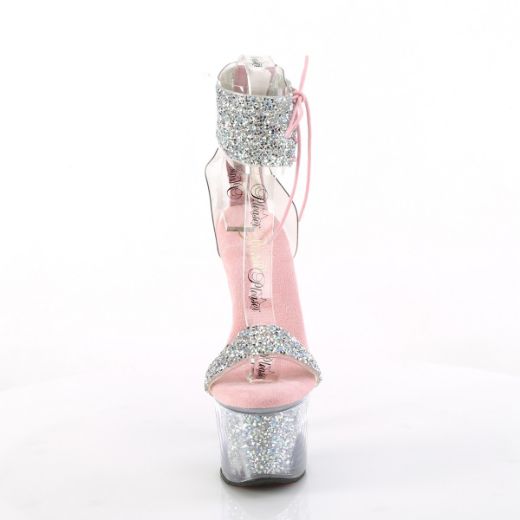 Product image of Pleaser SKY-327RSI Slv Multi RS-B. Pink/Slv RS 7 Inch Heel 2 3/4 Inch PF Ankle Cuff Sandal w/RS Back Zip