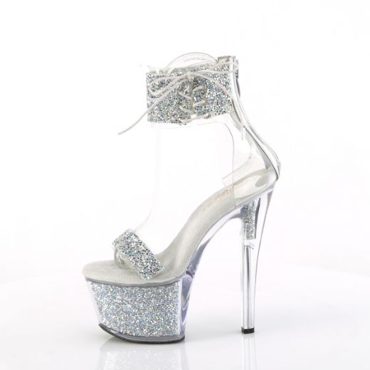 Product image of Pleaser SKY-327RSI Slv Multi RS-Slv/Slv RS 7 Inch Heel 2 3/4 Inch PF Ankle Cuff Sandal w/RS Back Zip