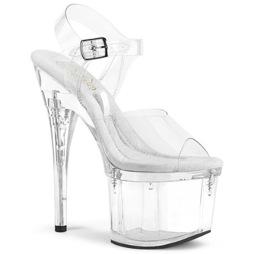 Product image of Pleaser TREASURE-708EST Clr/Clr 7 Inch Heel 3 1/4 Inch PF Ankle Strap Sandal w/Accessible COMPT