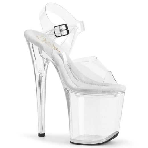 Product image of Pleaser TREASURE-808FLA Clr/Clr 8 Inch Heel 4 Inch PF Ankle Strap Sandal w/Accessible Compartment