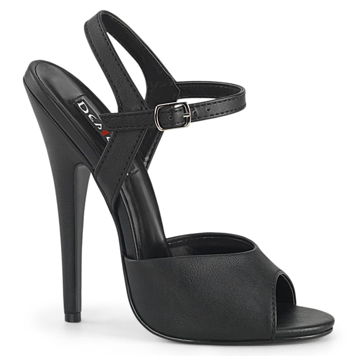 Product image of Devious DOMINA-109 Blk Faux Leather 6 Inch (152mm) Stiletto Heel Ankle Strap Sandal