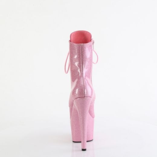Product image of Pleaser ADORE-1020GP B. Pink Glitter Pat/M 7 Inch Heel 2 3/4 Inch PF Lace-Front Ankle Boot Side Zip