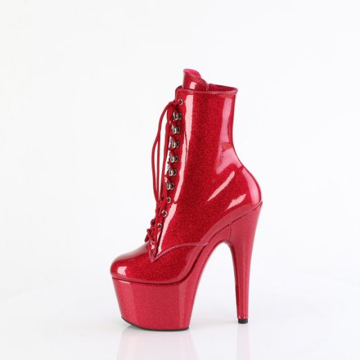 Product image of Pleaser ADORE-1020GP Fuchsia Glitter Pat/M 7 Inch Heel 2 3/4 Inch PF Lace-Front Ankle Boot Side Zip