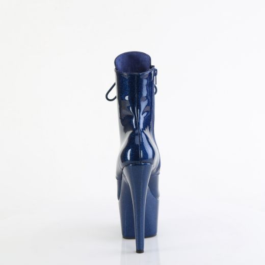 Product image of Pleaser ADORE-1020GP Navy Blue Glitter Pat/M 7 Inch Heel 2 3/4 Inch PF Lace-Front Ankle Boot Side Zip