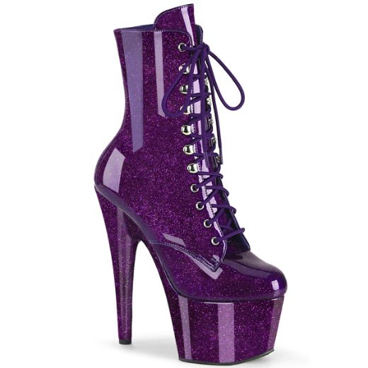 Product image of Pleaser ADORE-1020GP Purple Glitter Pat/M 7 Inch Heel 2 3/4 Inch PF Lace-Front Ankle Boot Side Zip