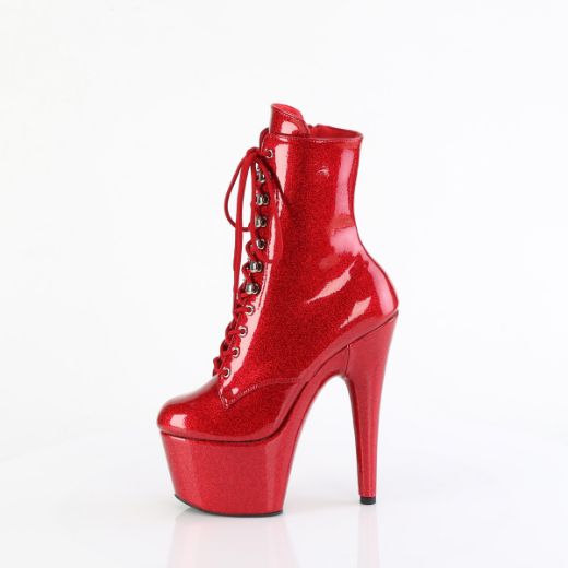 Product image of Pleaser ADORE-1020GP Ruby Red Glitter Pat/M 7 Inch Heel 2 3/4 Inch PF Lace-Front Ankle Boot Side Zip
