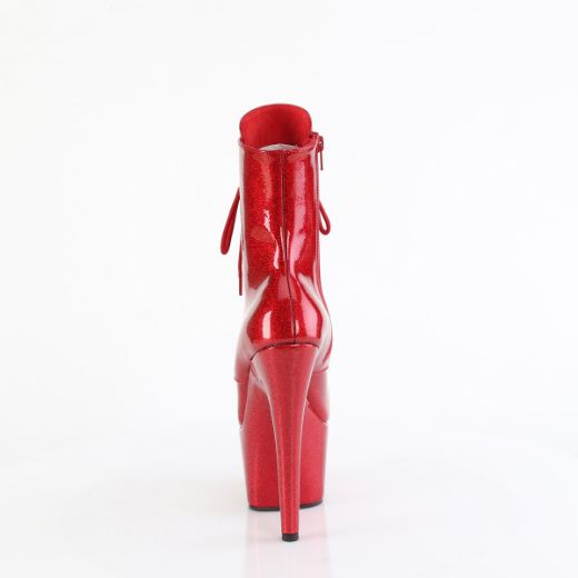 Product image of Pleaser ADORE-1020GP Ruby Red Glitter Pat/M 7 Inch Heel 2 3/4 Inch PF Lace-Front Ankle Boot Side Zip