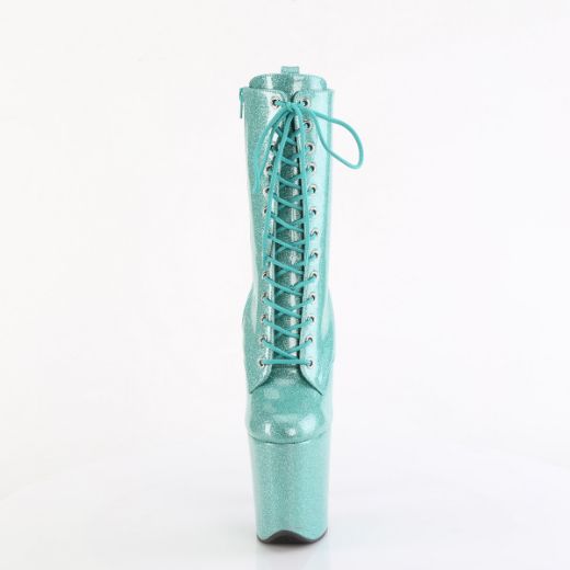 Product image of Pleaser FLAMINGO-1040GP Aqua Glitter Pat/M 8 Inch Heel 4 Inch PF Lace Up Front Ankle Boot Side Zip