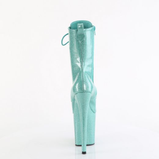 Product image of Pleaser FLAMINGO-1040GP Aqua Glitter Pat/M 8 Inch Heel 4 Inch PF Lace Up Front Ankle Boot Side Zip