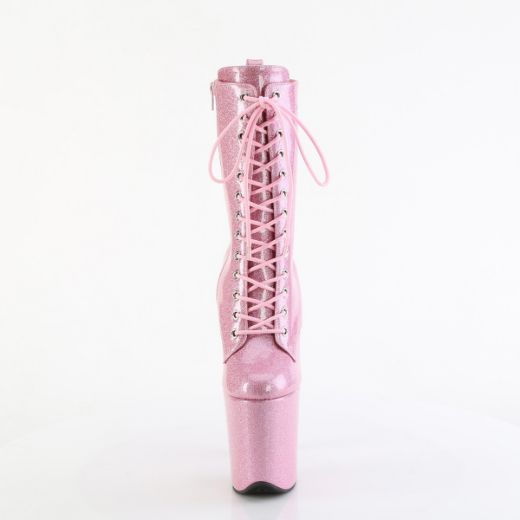 Product image of Pleaser FLAMINGO-1040GP B. Pink Glitter Pat/M 8 Inch Heel 4 Inch PF Lace Up Front Ankle Boot Side Zip
