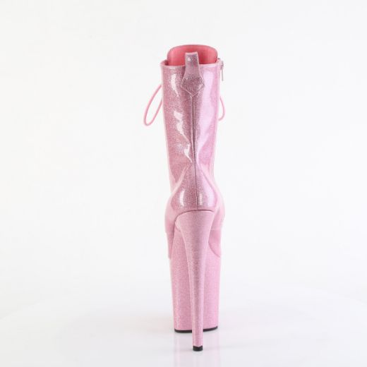 Product image of Pleaser FLAMINGO-1040GP B. Pink Glitter Pat/M 8 Inch Heel 4 Inch PF Lace Up Front Ankle Boot Side Zip