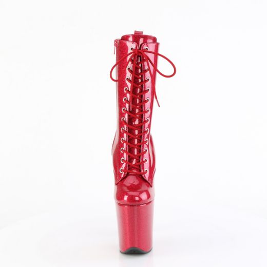 Product image of Pleaser FLAMINGO-1040GP Fuchsia Glitter Pat/M 8 Inch Heel 4 Inch PF Lace Up Front Ankle Boot Side Zip