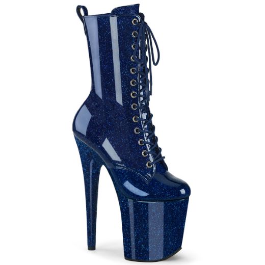 Product image of Pleaser FLAMINGO-1040GP Navy Blue Glitter Pat/M 8 Inch Heel 4 Inch PF Lace Up Front Ankle Boot Side Zip