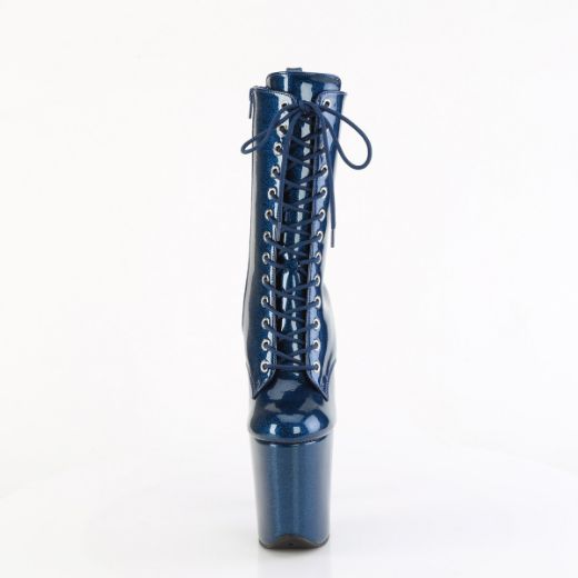 Product image of Pleaser FLAMINGO-1040GP Navy Blue Glitter Pat/M 8 Inch Heel 4 Inch PF Lace Up Front Ankle Boot Side Zip