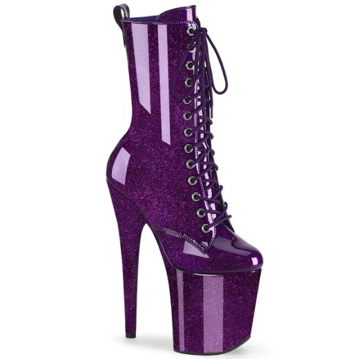 Product image of Pleaser FLAMINGO-1040GP Purple Glitter Pat/M 8 Inch Heel 4 Inch PF Lace Up Front Ankle Boot Side Zip