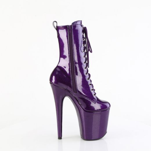 Product image of Pleaser FLAMINGO-1040GP Purple Glitter Pat/M 8 Inch Heel 4 Inch PF Lace Up Front Ankle Boot Side Zip