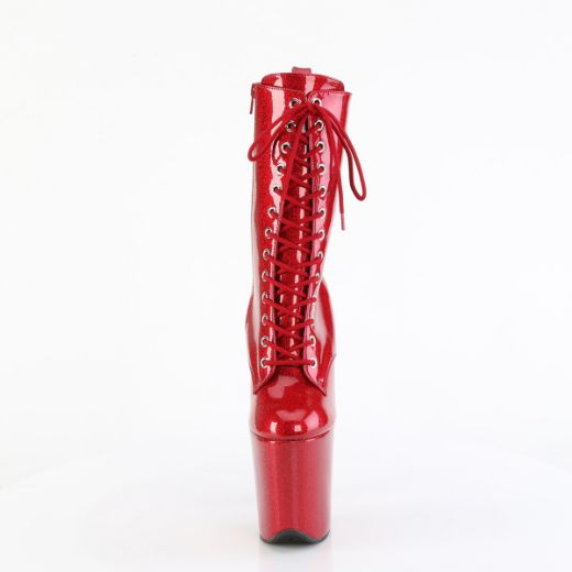 Product image of Pleaser FLAMINGO-1040GP Ruby Red Glitter Pat/M 8 Inch Heel 4 Inch PF Lace Up Front Ankle Boot Side Zip