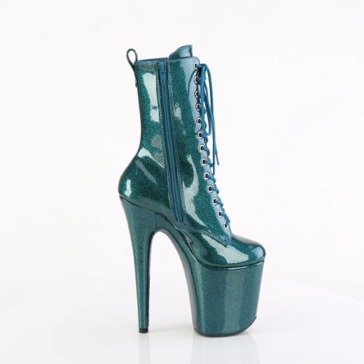 Product image of Pleaser FLAMINGO-1040GP Teal Glitter Pat/M 8 Inch Heel 4 Inch PF Lace Up Front Ankle Boot Side Zip