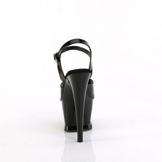 Product image of Pleaser MOON-709H Blk Pat/Blk-Red 7 Inch Heel 2 3/4 Inch Cut-Out PF Ankle Strap Sandal w/Heart