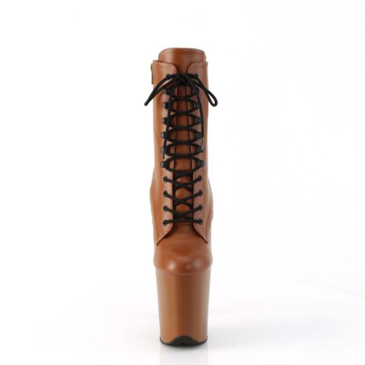 Product image of Pleaser FLAMINGO-1020 Caramel Faux Leather/Caramel Matte 8 Inch Heel 4 Inch PF Lace-Up Front Ankle Boot Side Zip