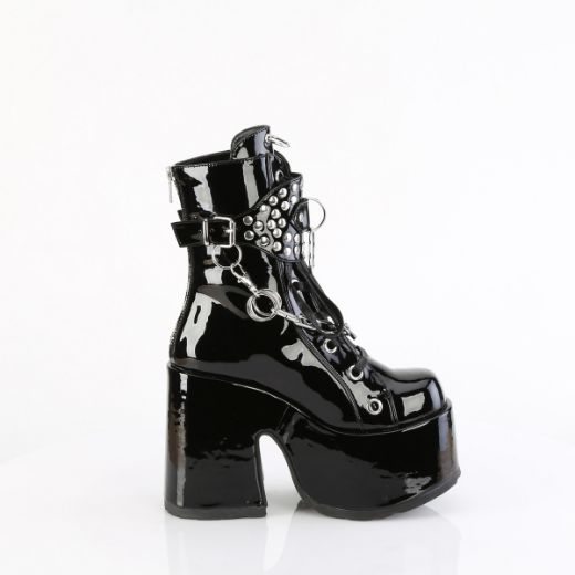 Product image of Demonia CAMEL-65 Blk Patent 5 Inch Chunky Heel 3 Inch P/F Lace-Up Mid-Calf Boot Back Zip