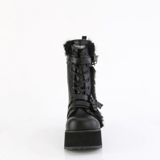 Product image of Demonia TRASHVILLE-218 Blk Vegan Leather-Faux Fur 3 1/4 Inch PF Lace-Up Mid-Calf Boot Side Zip