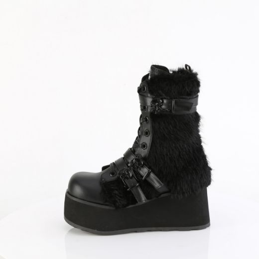 Product image of Demonia TRASHVILLE-218 Blk Vegan Leather-Faux Fur 3 1/4 Inch PF Lace-Up Mid-Calf Boot Side Zip