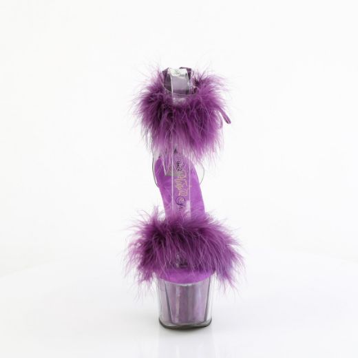 Product image of Pleaser ADORE-724F Clr-Purple Fur/M 7 Inch Heel 2 3/4 Inch PF Marabou Fur Ankle Cuff Sandal Back Zip
