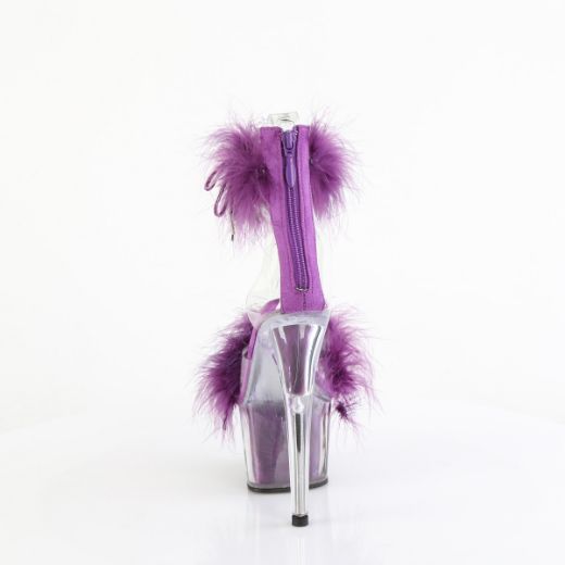 Product image of Pleaser ADORE-724F Clr-Purple Fur/M 7 Inch Heel 2 3/4 Inch PF Marabou Fur Ankle Cuff Sandal Back Zip