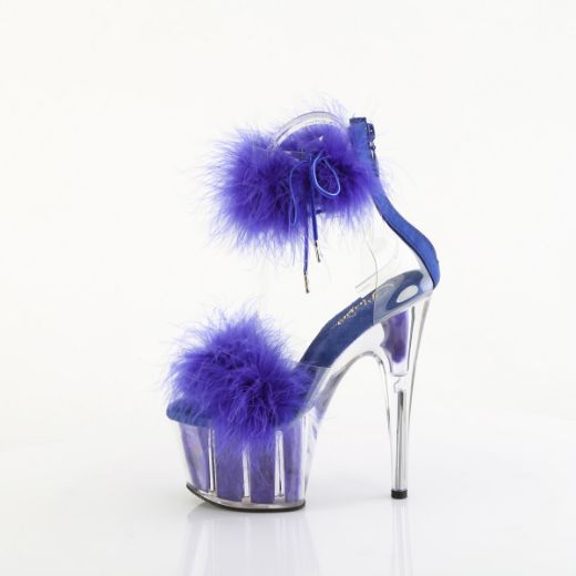 Product image of Pleaser ADORE-724F Clr-Royal Blue Fur/M 7 Inch Heel 2 3/4 Inch PF Marabou Fur Ankle Cuff Sandal Back Zip