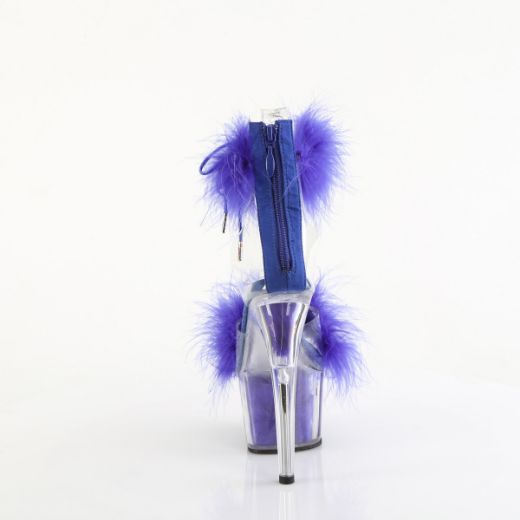 Product image of Pleaser ADORE-724F Clr-Royal Blue Fur/M 7 Inch Heel 2 3/4 Inch PF Marabou Fur Ankle Cuff Sandal Back Zip