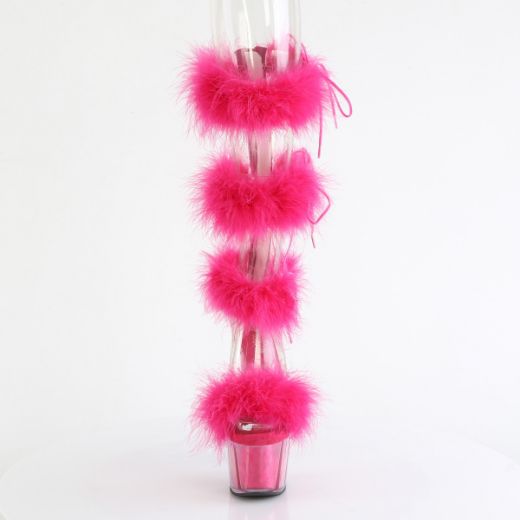 Product image of Pleaser ADORE-728F Clr-H. Pink Fur/M 7 Inch Heel 2 3/4 Inch PF Marabou Fur Sandal Back Zip