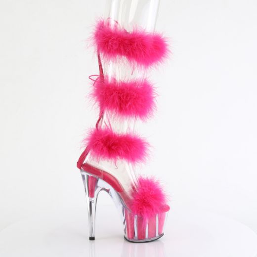 Product image of Pleaser ADORE-728F Clr-H. Pink Fur/M 7 Inch Heel 2 3/4 Inch PF Marabou Fur Sandal Back Zip