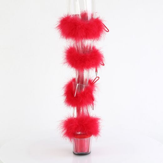 Product image of Pleaser ADORE-728F Clr-Red Fur/M 7 Inch Heel 2 3/4 Inch PF Marabou Fur Sandal Back Zip