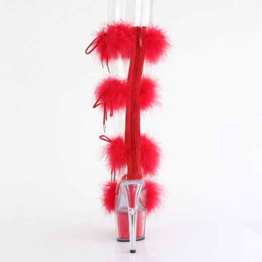 Product image of Pleaser ADORE-728F Clr-Red Fur/M 7 Inch Heel 2 3/4 Inch PF Marabou Fur Sandal Back Zip