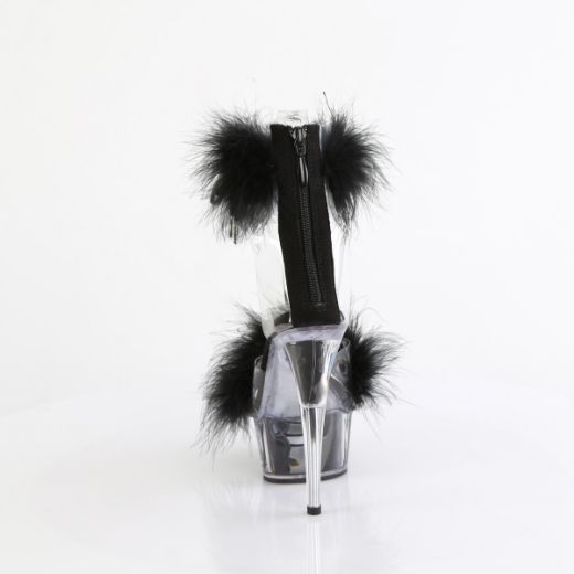 Product image of Pleaser DELIGHT-624F Clr-Blk Fur/M 6 Inch Heel 1 3/4 Inch PF Marabou Fur Ankle Cuff Sandal Back Zip