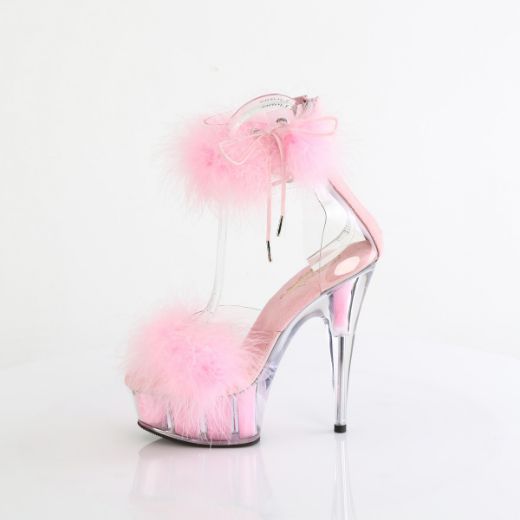Product image of Pleaser DELIGHT-624F Clr-B. Pink Fur/M 6 Inch Heel 1 3/4 Inch PF Marabou Fur Ankle Cuff Sandal Back Zip