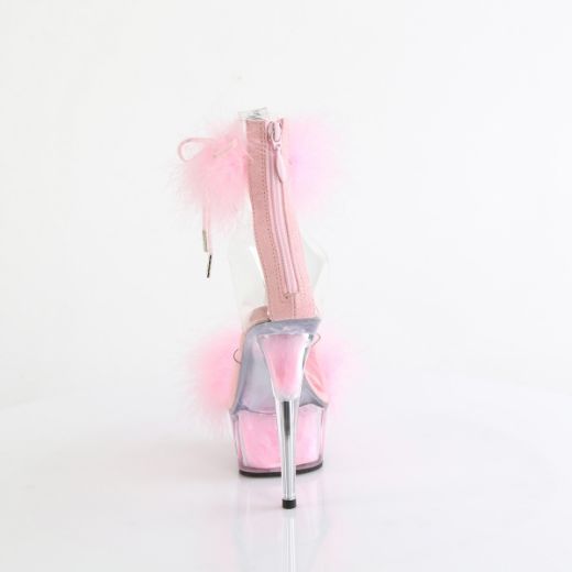 Product image of Pleaser DELIGHT-624F Clr-B. Pink Fur/M 6 Inch Heel 1 3/4 Inch PF Marabou Fur Ankle Cuff Sandal Back Zip