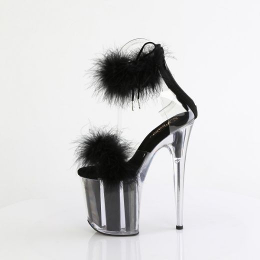 Product image of Pleaser FLAMINGO-824F Clr-Blk Fur/M 8 Inch Heel 4 Inch PF Marabou Fur Ankle Cuff Sandal Back Zip