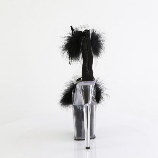 Product image of Pleaser FLAMINGO-824F Clr-Blk Fur/M 8 Inch Heel 4 Inch PF Marabou Fur Ankle Cuff Sandal Back Zip