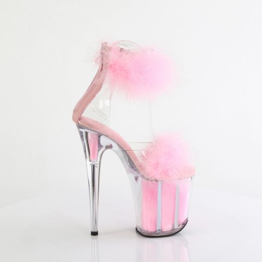 Product image of Pleaser FLAMINGO-824F Clr-B. Pink Fur/M 8 Inch Heel 4 Inch PF Marabou Fur Ankle Cuff Sandal Back Zip