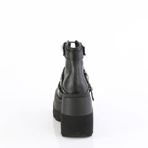 Product image of Demonia SHAKER-62 Blk Vegan Leather 4 1/2 Inch Wedge Platform Cage Bootie Back Zip