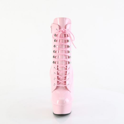 Product image of Pleaser DELIGHT-1020 B. Pink Pat/B. Pink 6 Inch Heel 1 3/4 Inch PF Lace-Up Front Ankle Boot Side Zip
