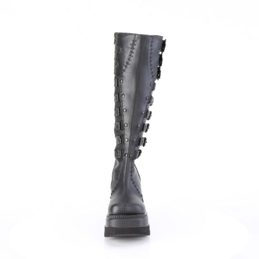 Product image of Demonia SHAKER-232 Blk Vegan Leather 4 1/2 Inch Wedge PF Knee High Boot Inside Zip