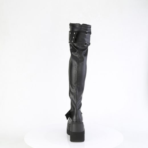 Product image of Demonia SHAKER-325 Blk Vegan Leather 4 1/2 Inch Wedge PF Lace-Up Stretch Thigh High Boot Side Zip