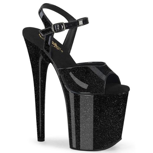Product image of Pleaser FLAMINGO-809GP Blk Glitter Pat/M 8 Inch Heel 4 Inch PF Ankle Strap Sandal