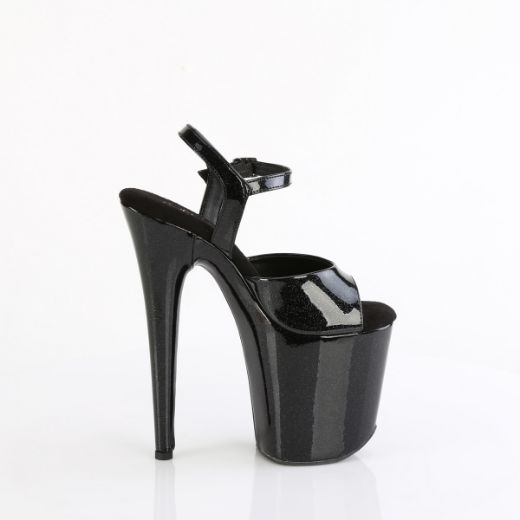 Product image of Pleaser FLAMINGO-809GP Blk Glitter Pat/M 8 Inch Heel 4 Inch PF Ankle Strap Sandal