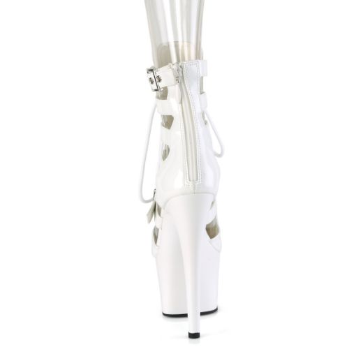 Product image of Pleaser ADORE-1013MST Wht Pat/Wht 7 Inch Heel 2 3/4 Inch PF Strappy Lace-Up Cage Bootie Back Zip